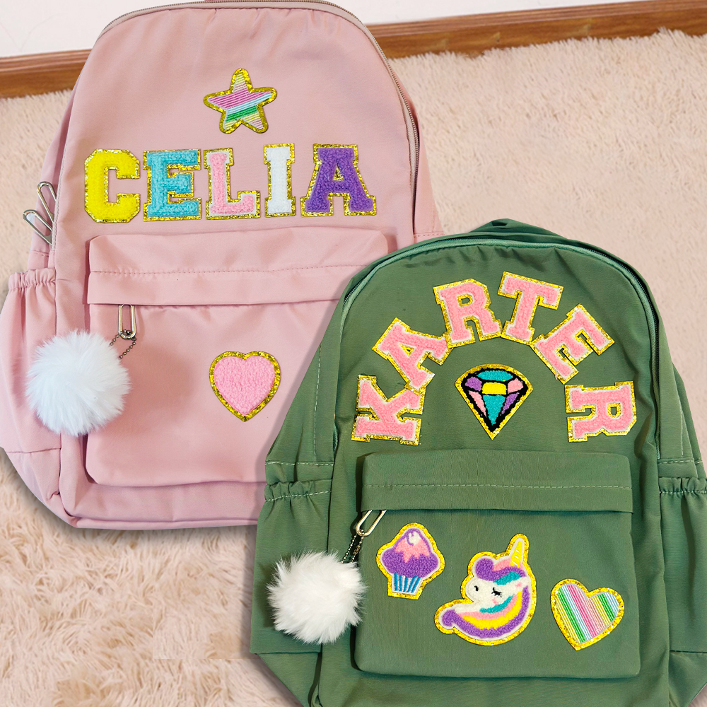 Personalized Chenille Letters Patch Kids School Backpack
