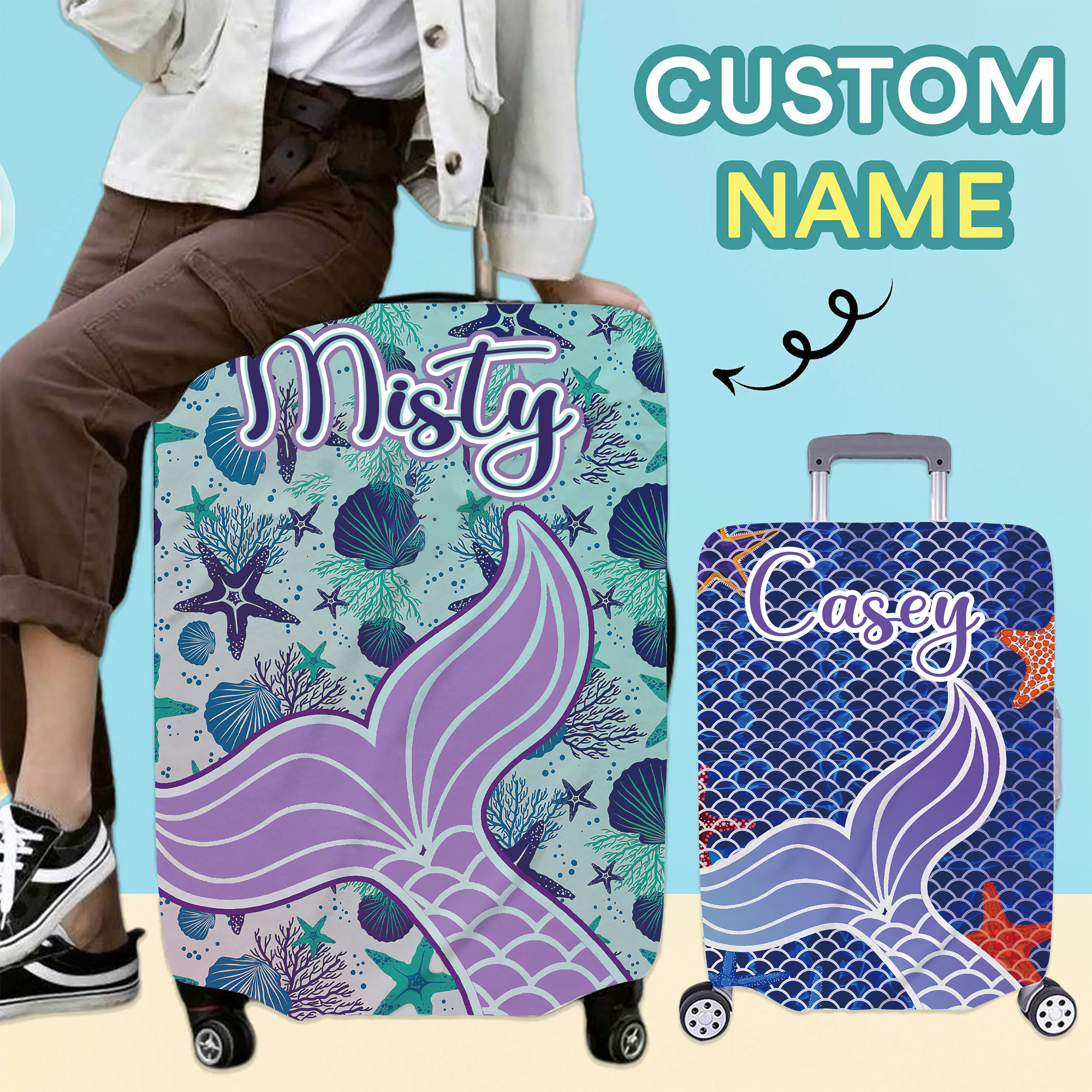 Personalized Mermaid High-elastic Suitcase Protector Luggage Cover