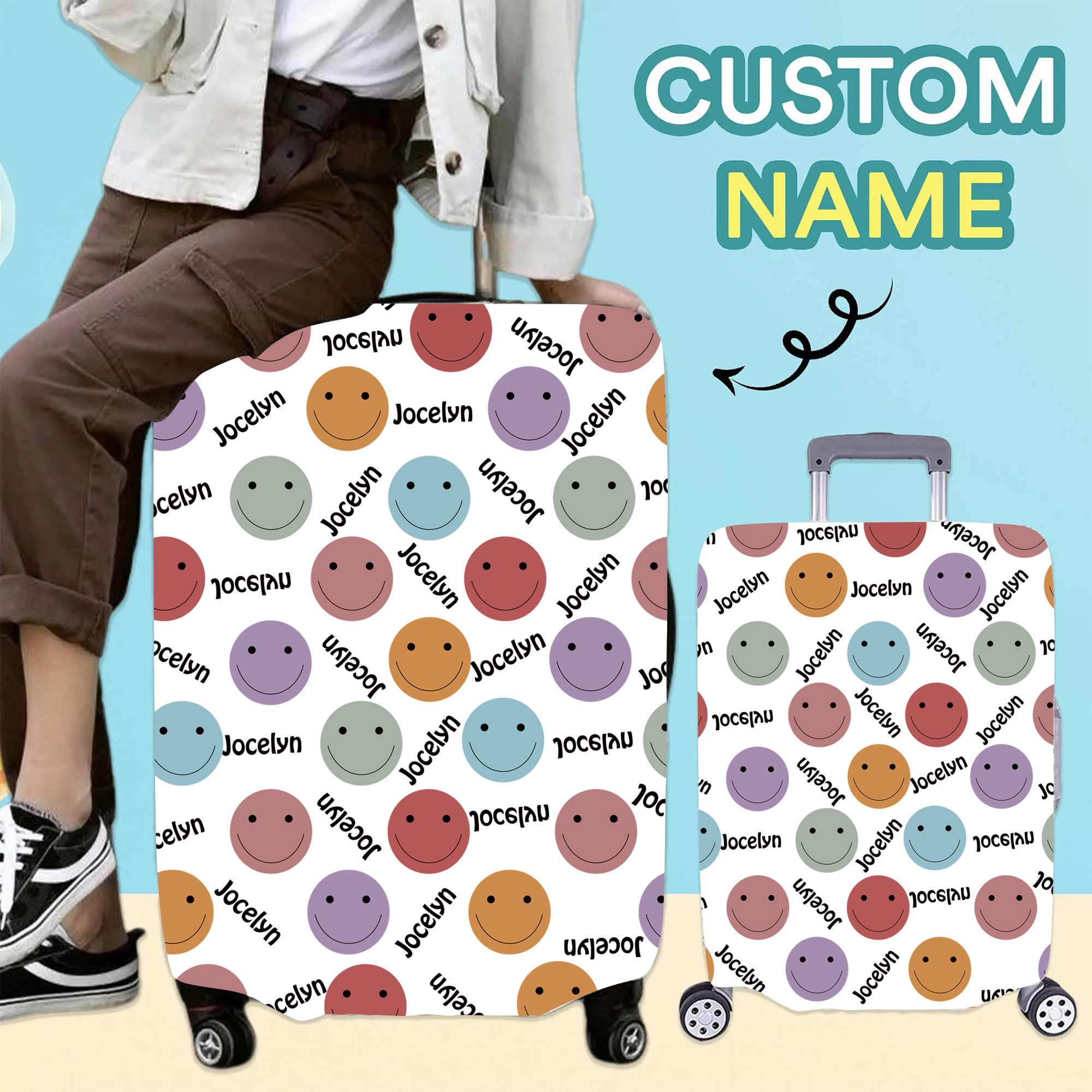 Personalized Colorful Smiling Faces High-elastic Suitcase Protector Luggage Cover