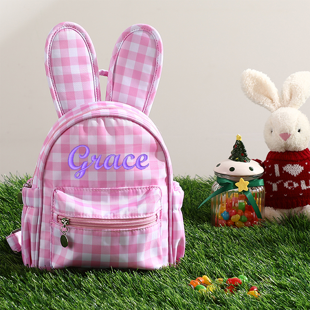 Personalized Embroidery Gingham Easter Bunny Backpack