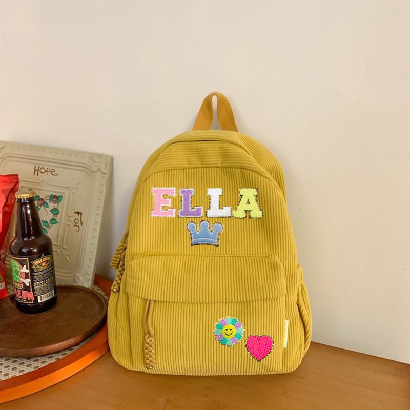 Personalized Chenille Letter Patch Corduroy Backpack