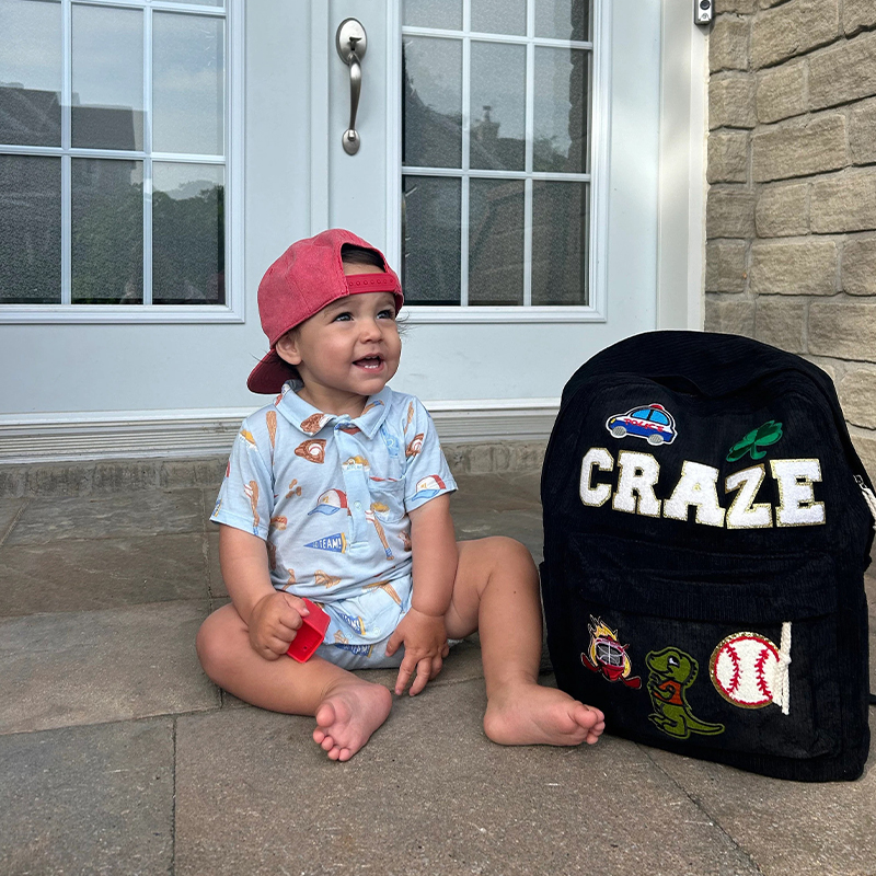 Personalized Name Chenille Patch Corduroy School Backpack