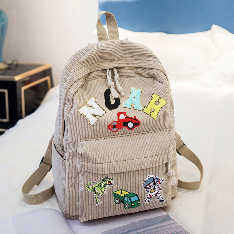 Personalized Name Chenille Patch Corduroy School Backpack