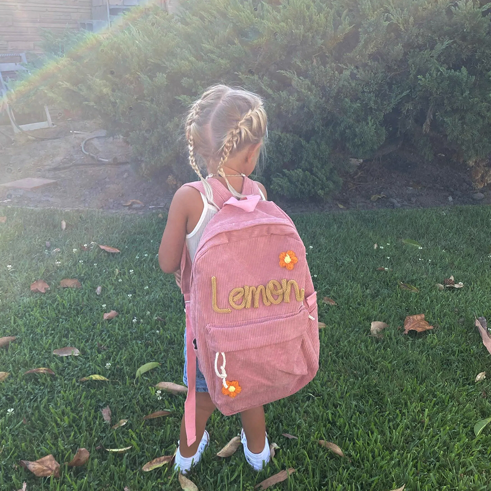 Personalized Knitted Wire Name Floral School Backpack