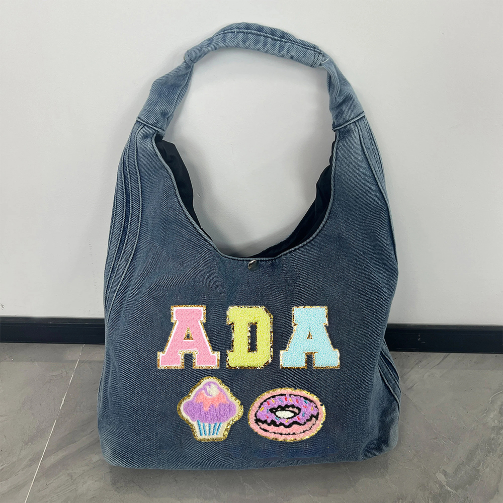 Personalized Chenille Patch Denim Tote Bag