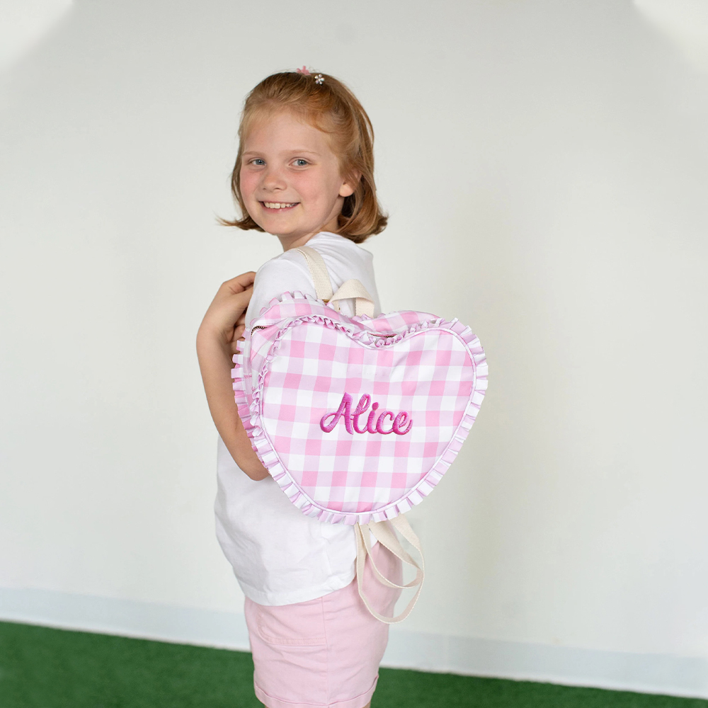 Personalized Embroidery Ruffle Heart Shape Backpack