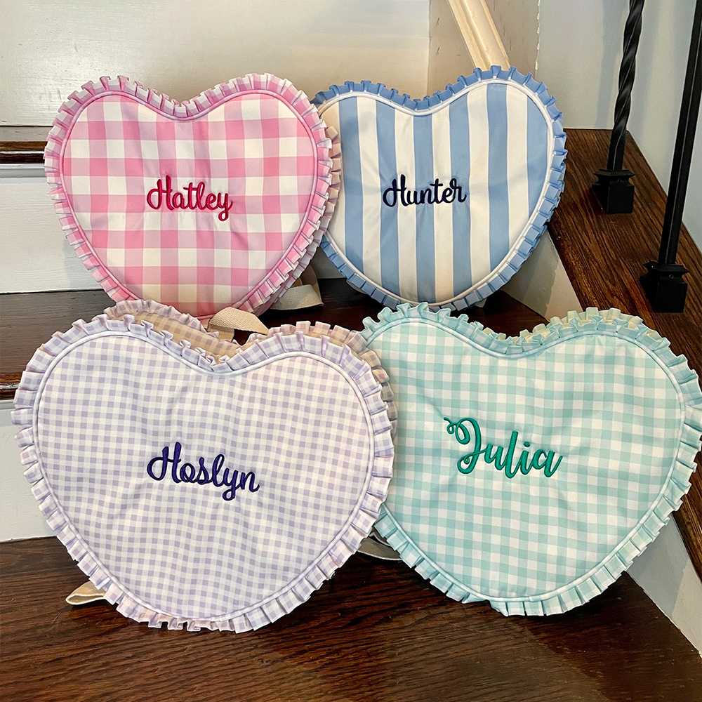 Personalized Embroidery Ruffle Heart Shape Backpack