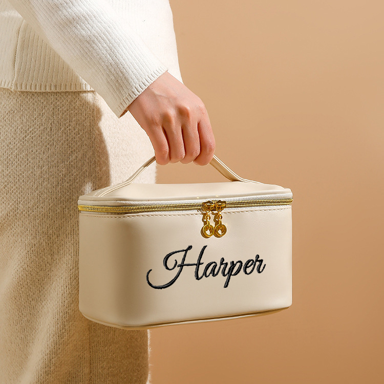 Personalized Embroidered Leather Travel Cosmetic Bag