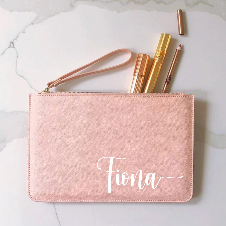 Personalised Linen Fine Grain Leather Makeup Clutch Bag