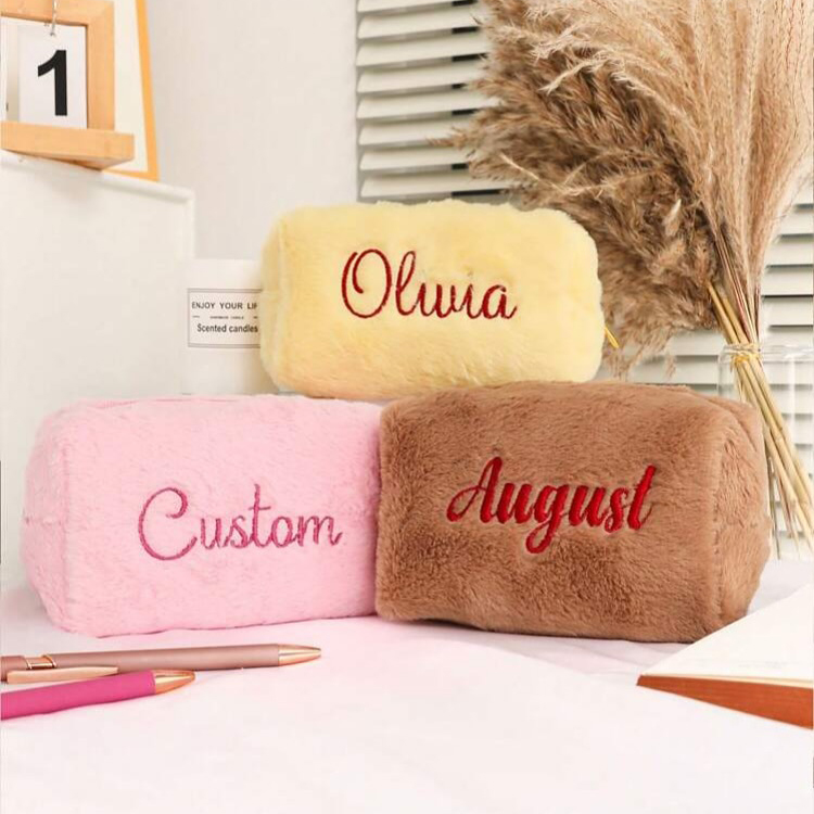 Personalized Embroidered Fluffy Plush Makeup Bag