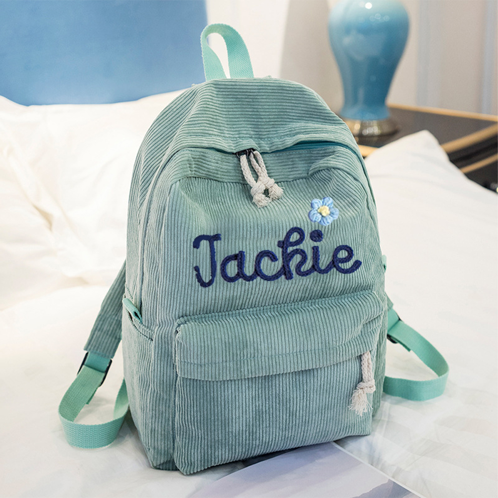 Personalized Hand Embroidered Name Floral School Backpack