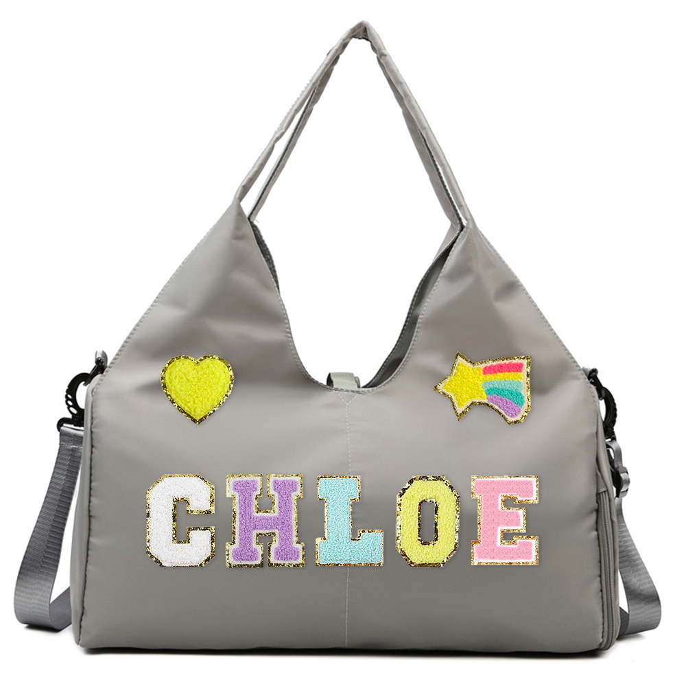 Personalized Chenille Letter Patch WaterProof Sport Travel Bag