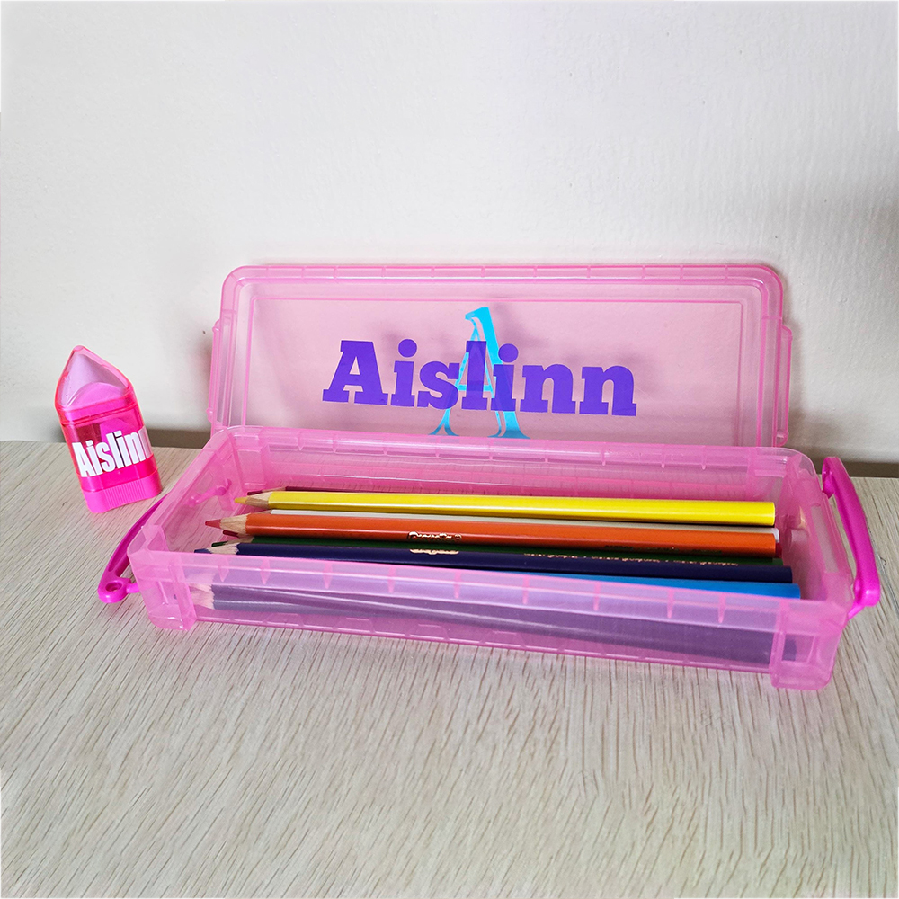 Personalized Colourful Back to School Supplies Crayon Box