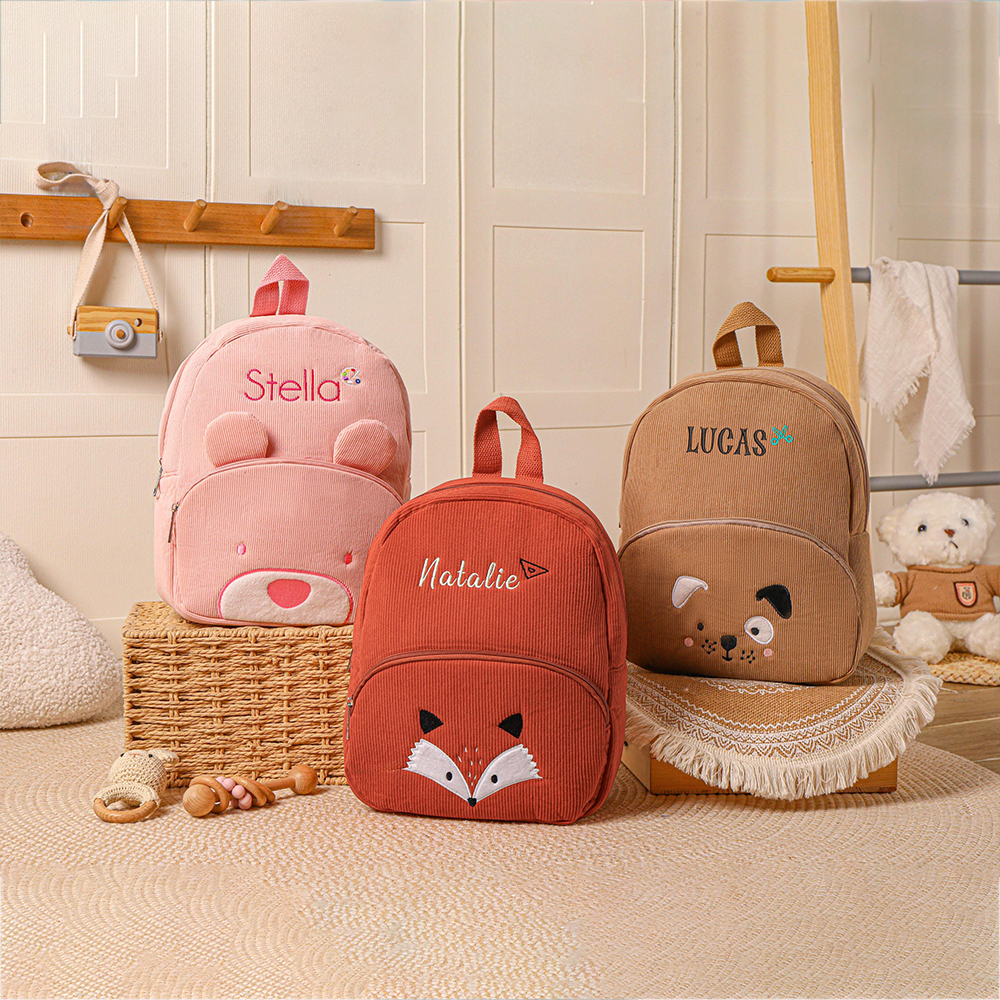 Personalized Embroidery Animals Corduroy Back To School Backpack
