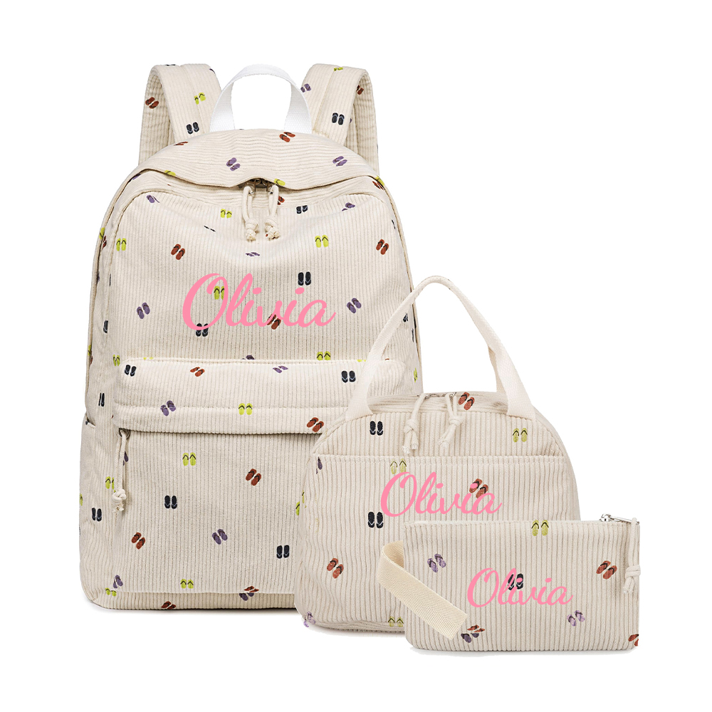 Personalized Lovely Corduroy 3 In 1 School Backpack