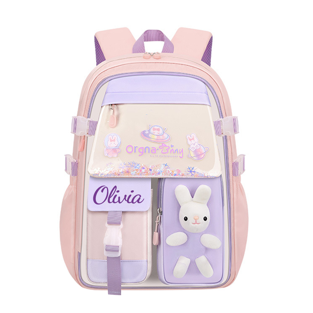 Personalized Upgraded Girls Backpack with Plush Bunny