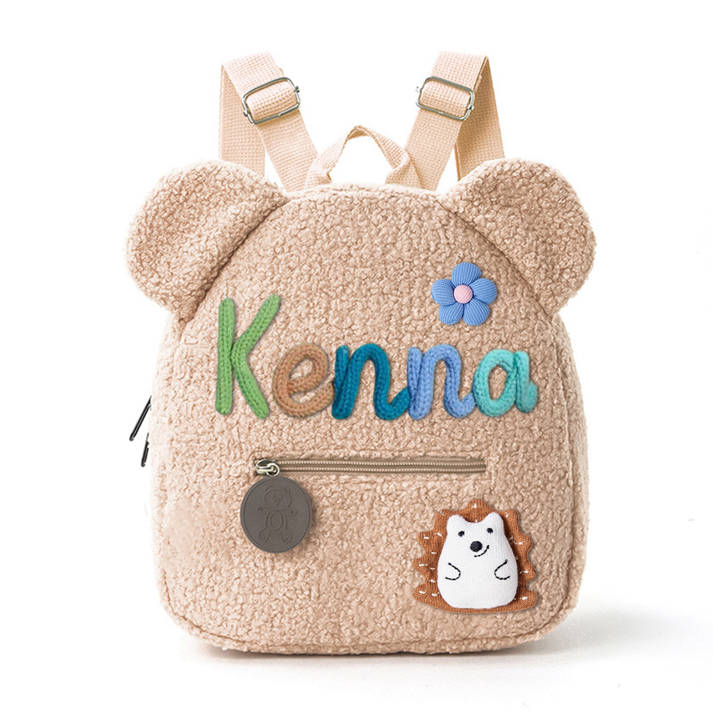 Personalized Hand Embroidery Fluffy Teddy Bear Backpack