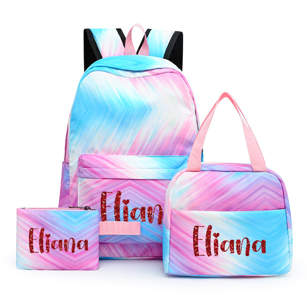 Personalized Colorful Tie-Dye 3 in 1 School Backpack Set