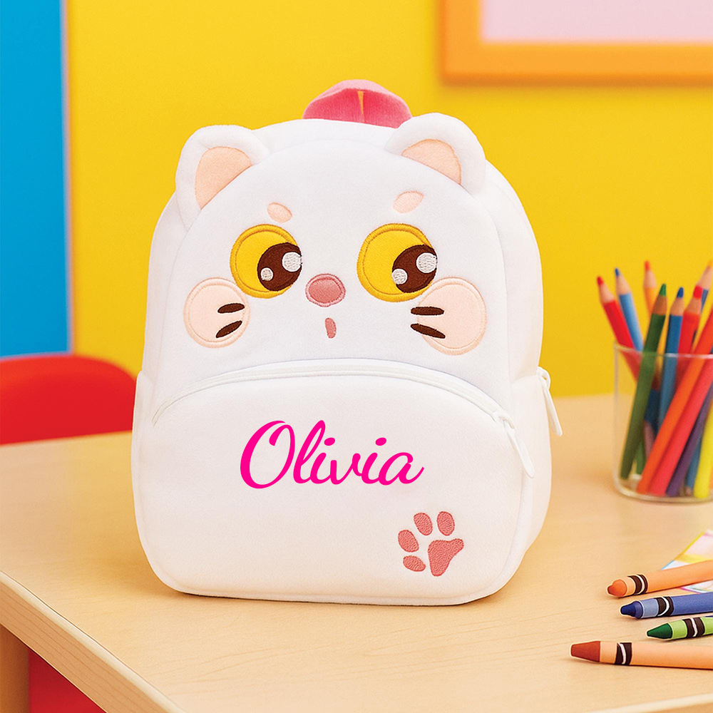 Personalized Cute White Cat Animals Toddler Backpack