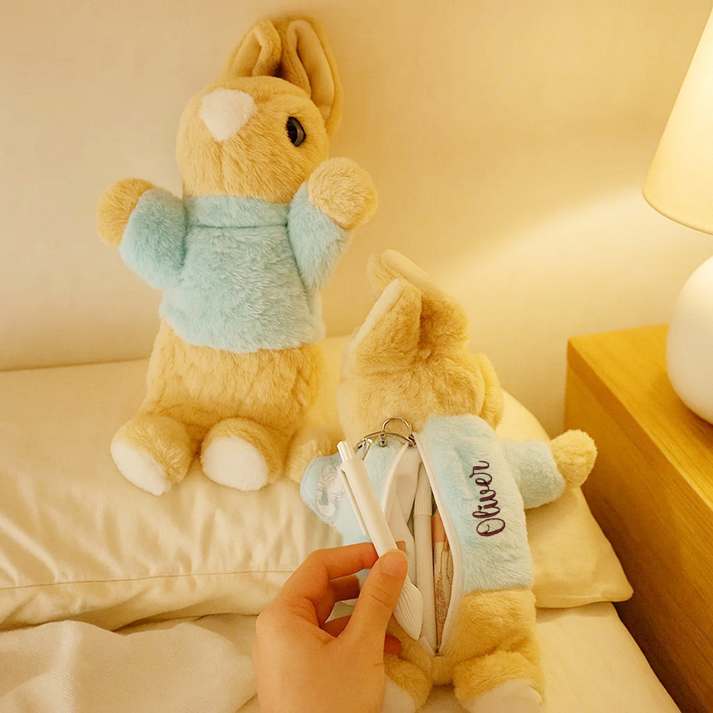 Personalized Kids Plush Bunny Pencil Pouch