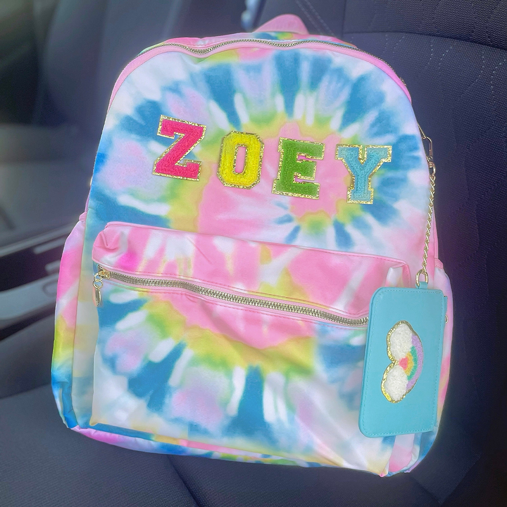 Personalized Chenille Patch Multicolor Rainbow School Backpack