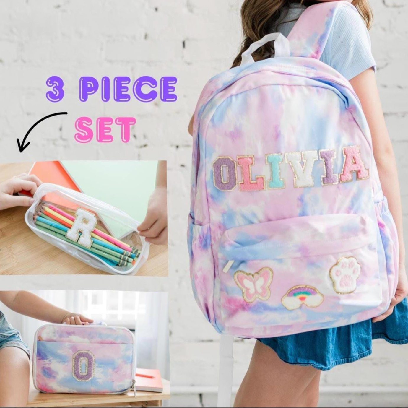 Personalized Lovely Tie-Dye 3 in 1 School Backpack Set