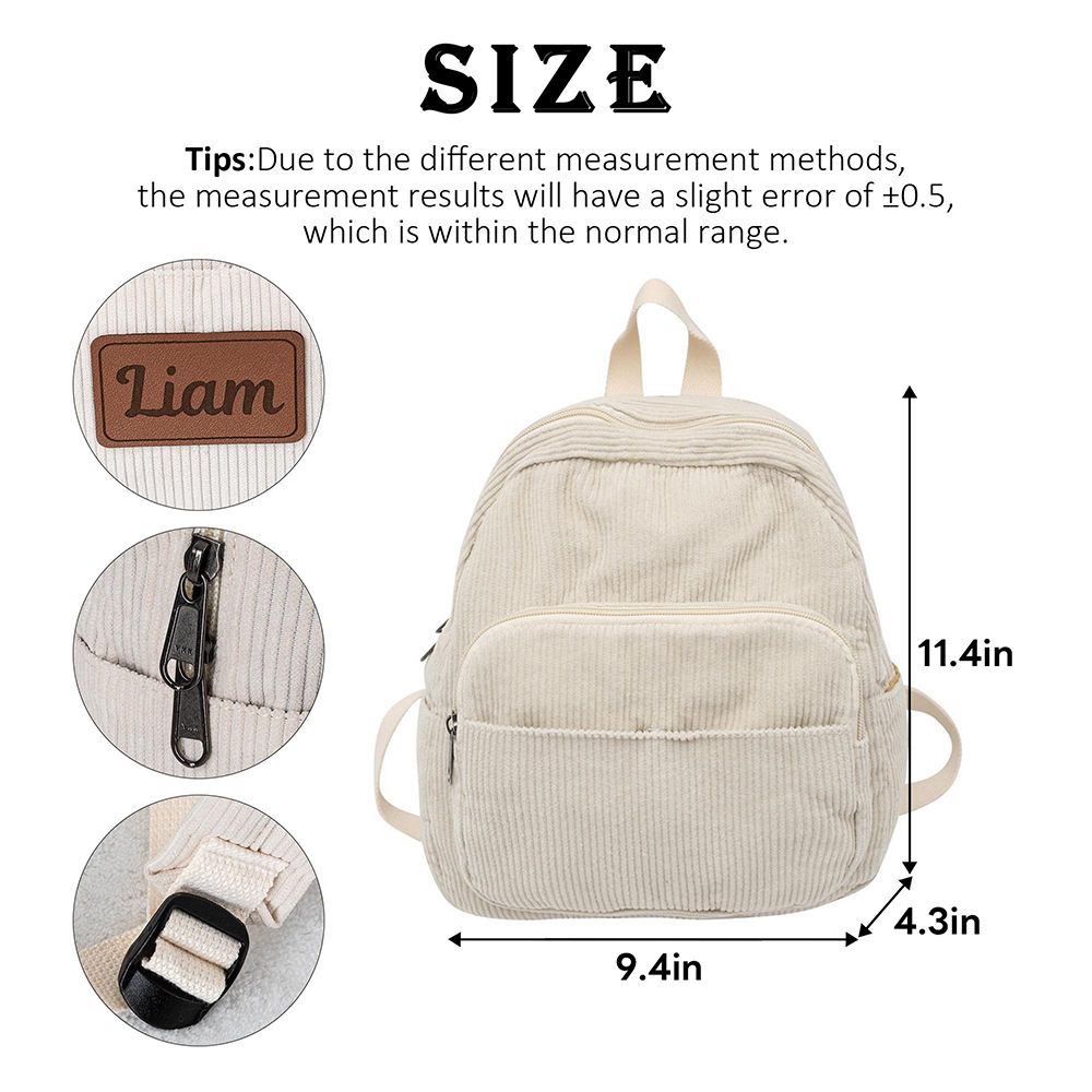 Personalized Kid Transportation Leather Label Corduroy Backpack