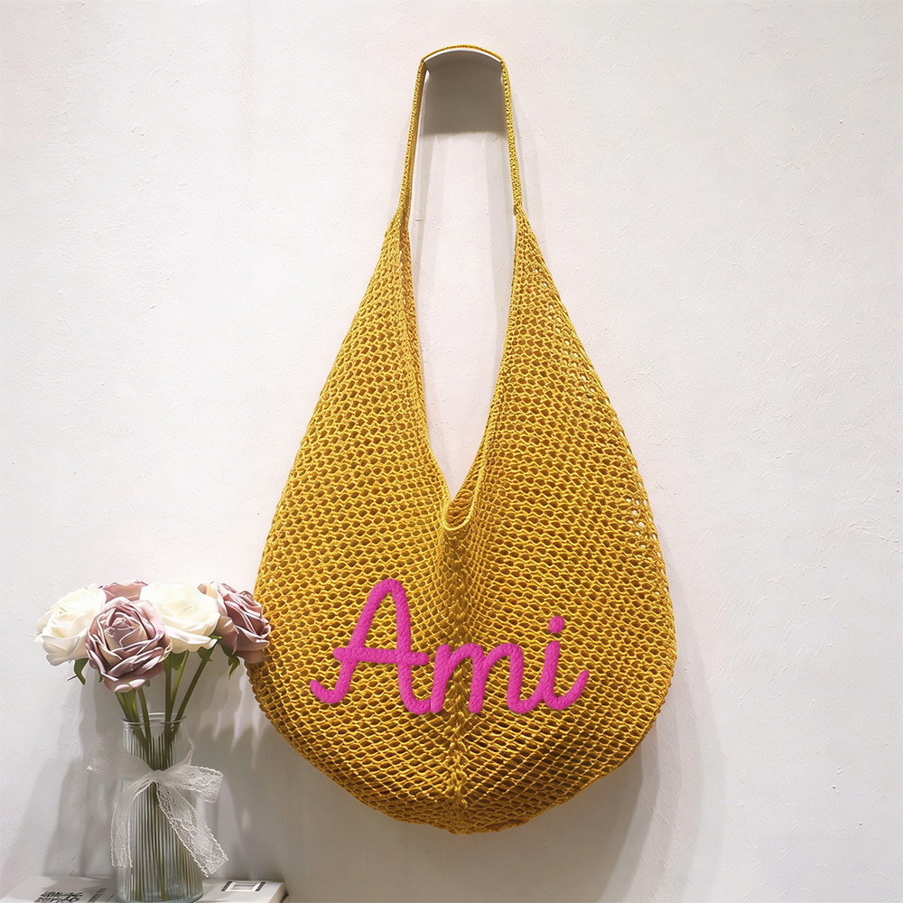 Personalized Hand Embroidery Beach Knitted Tote Bag