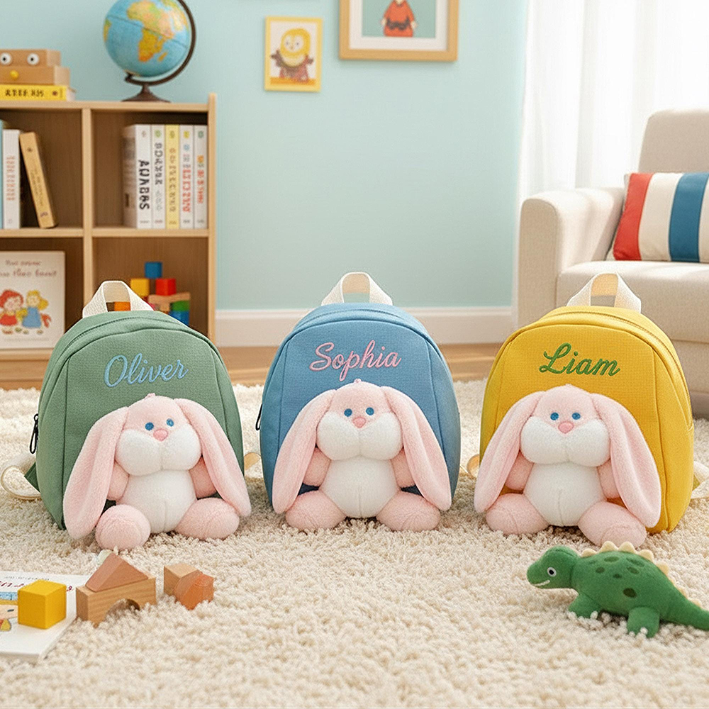 Personalized Kids Soft Cuddly Plush Bunny School Backpack