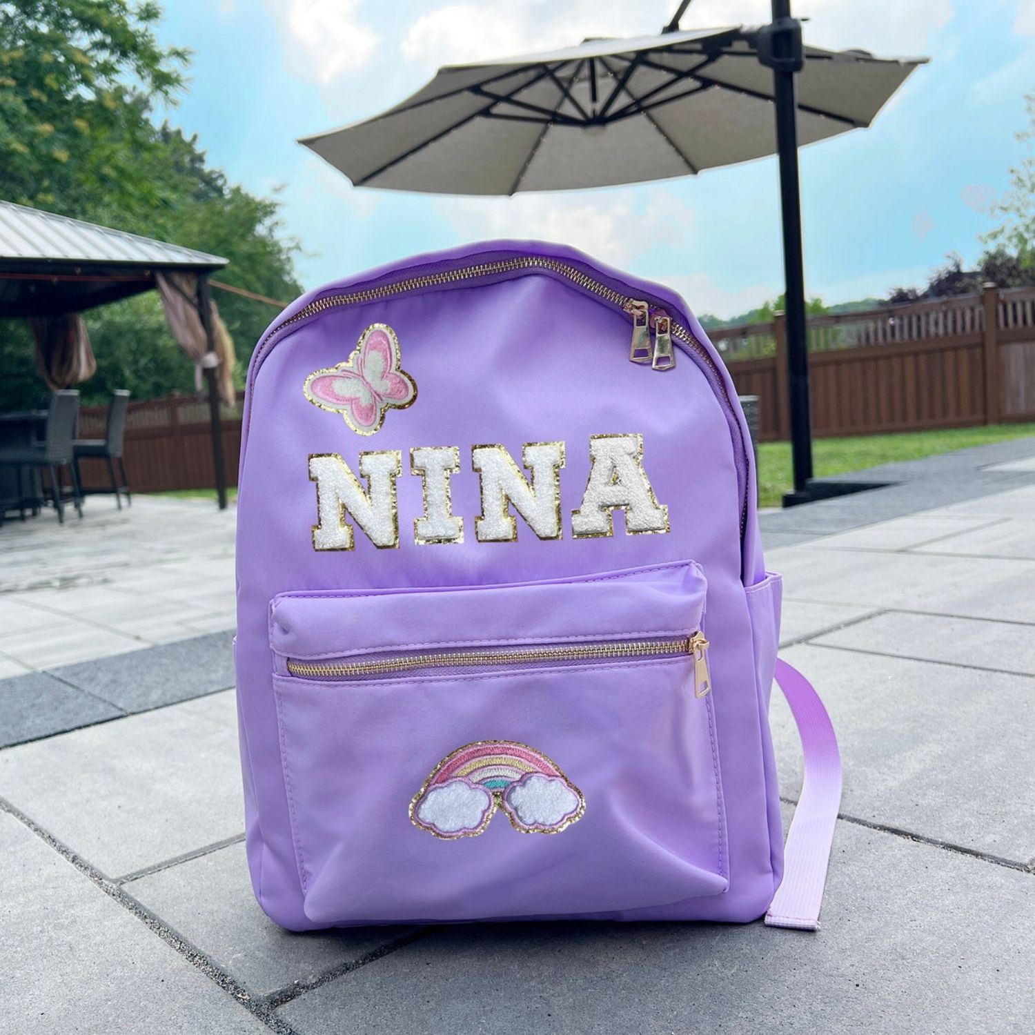 Personalized Chenille Letters Patch Kids School Backpack