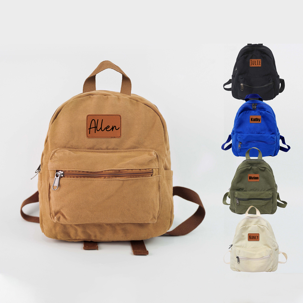 Personalized Leather Patch Kid Canvas Backpack