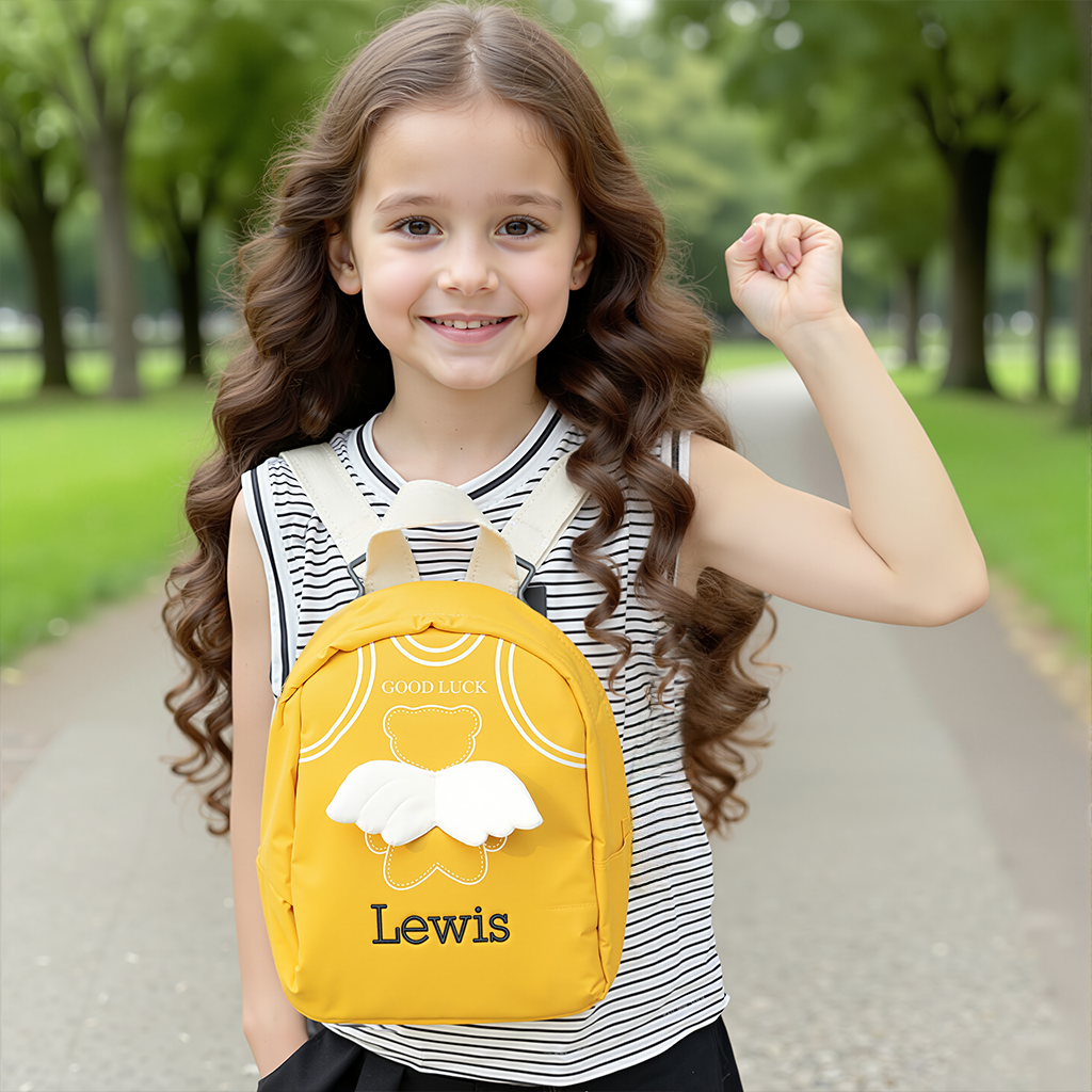 Personalized Embroidery Lovely Bear with 3D Angel Wings Toddler Backpack