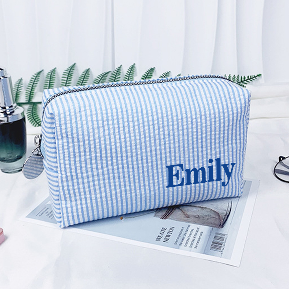 Personalized Monogram Seersucker Striped Makeup Bag