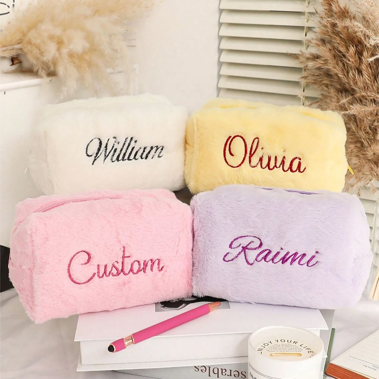 Personalized Embroidered Fluffy Plush Makeup Bag