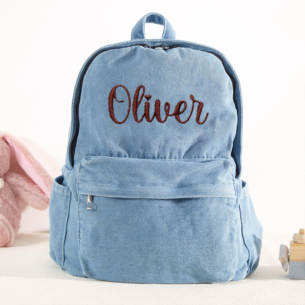 Personalized Embroidery Denim Backpack