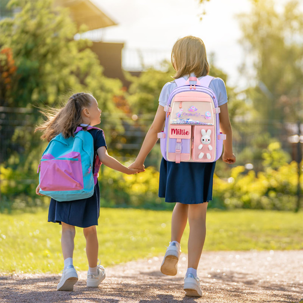 Personalized Upgraded Girls Backpack with Plush Bunny