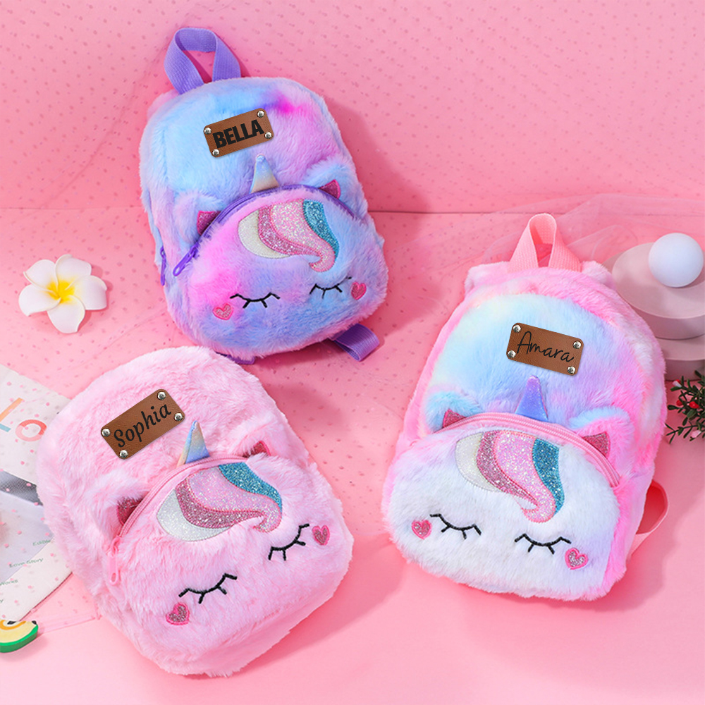 Personalized Embroidery Cute Plush Unicorn Toddler Backpack