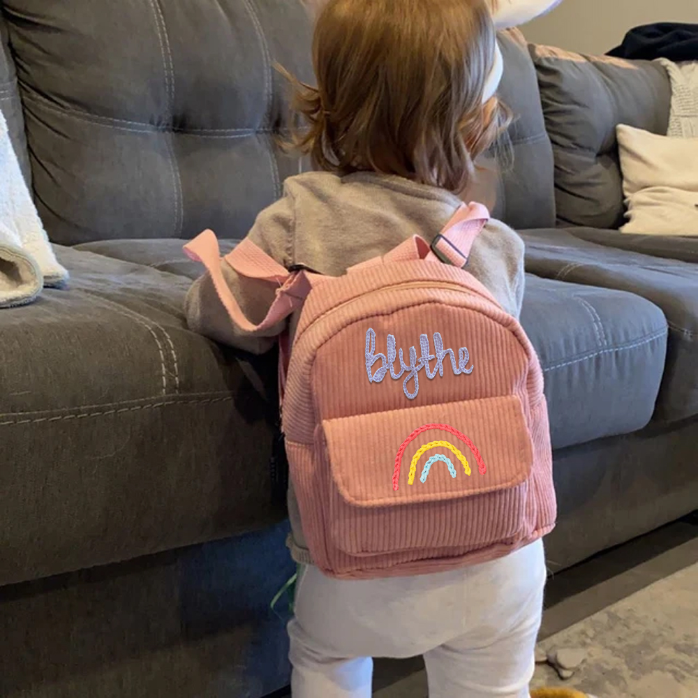 Personalized Hand Embroidery Rainbow Kid Color Backpack