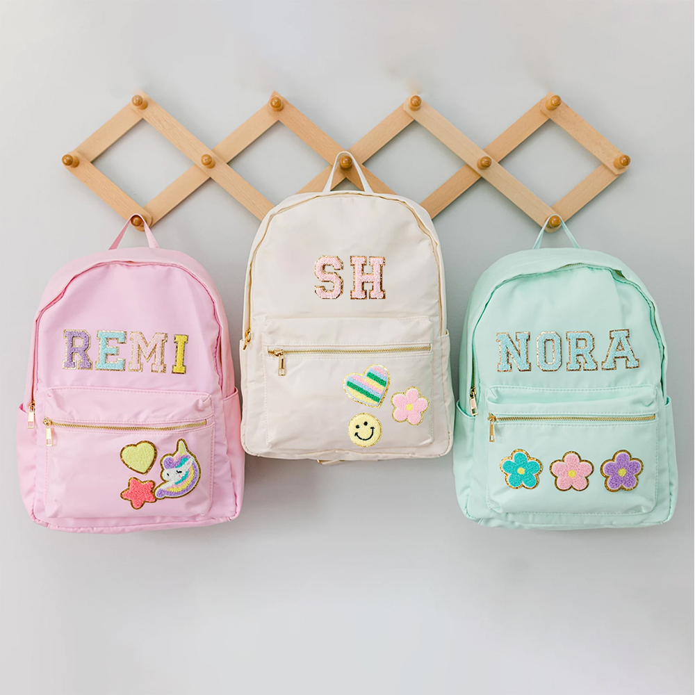 Personalized Lovely Chenille Letters Patch Kids School Backpack Set