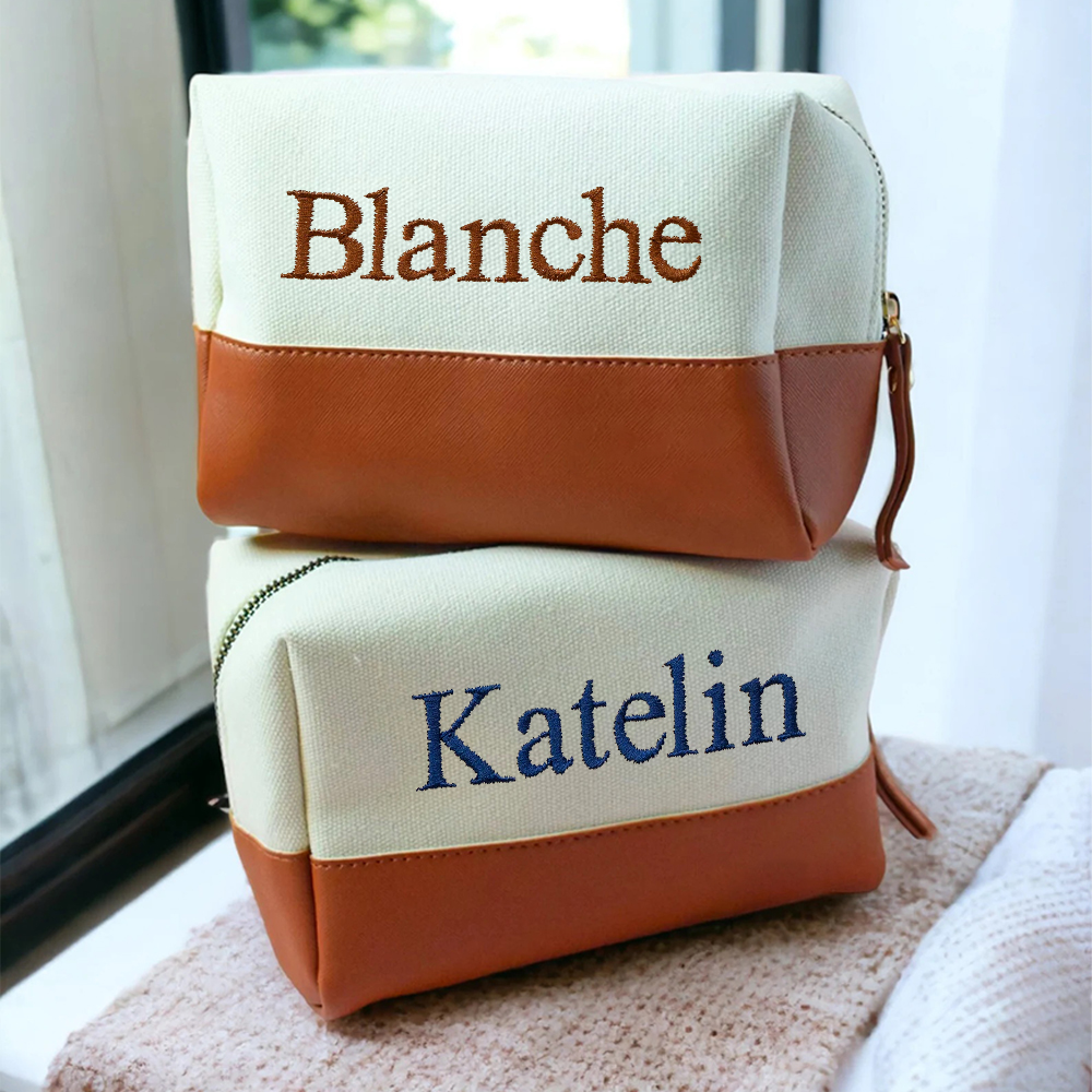 Personalized Embroidery Canvas Portable Makeup Bag