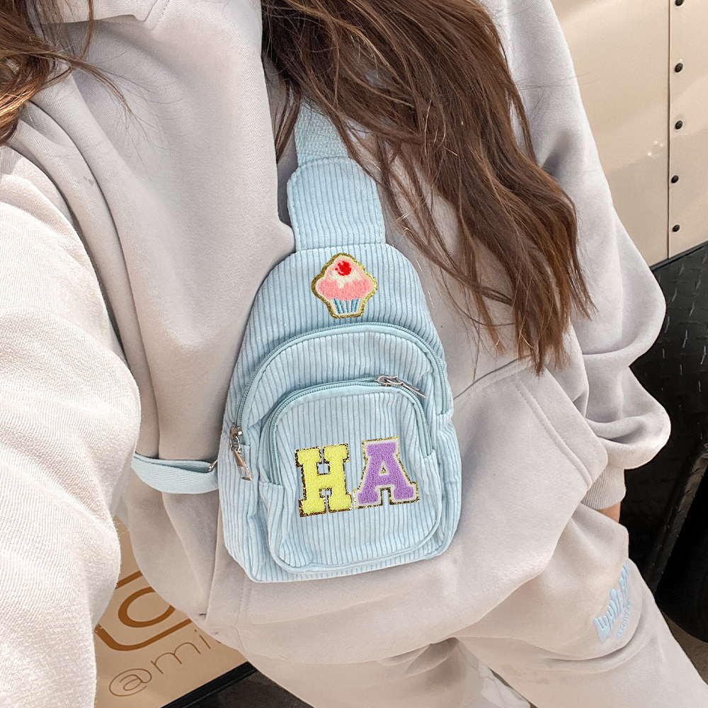 Personalized Chenille Patch Corduroy Crossbody Bag