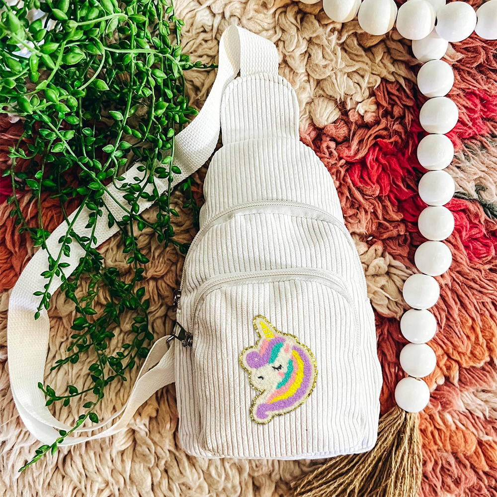 Personalized Chenille Patch Corduroy Crossbody Bag