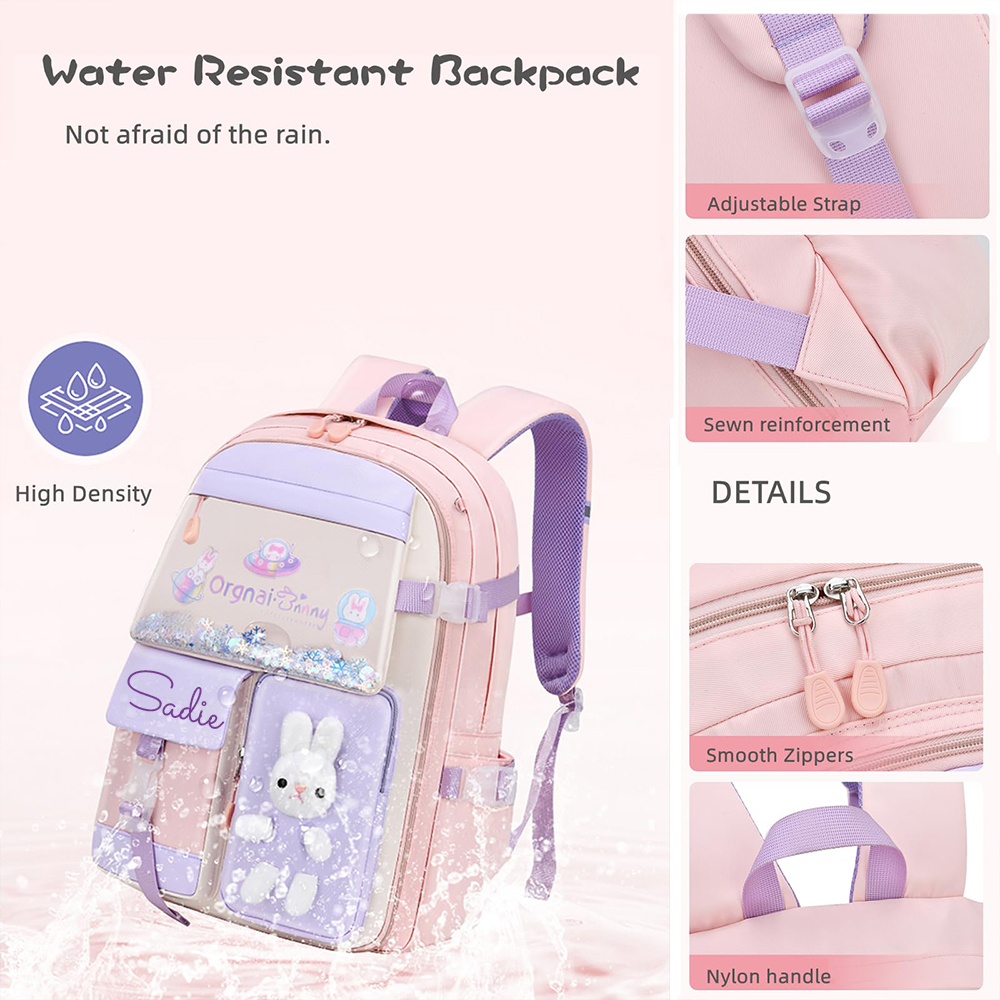 Personalized Upgraded Girls Backpack with Plush Bunny