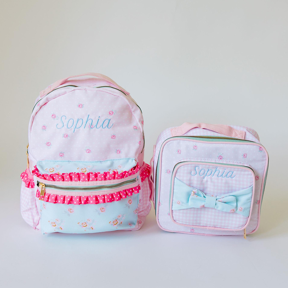 Personalized Embroidery Sweet Pink Floral Lunch Bag