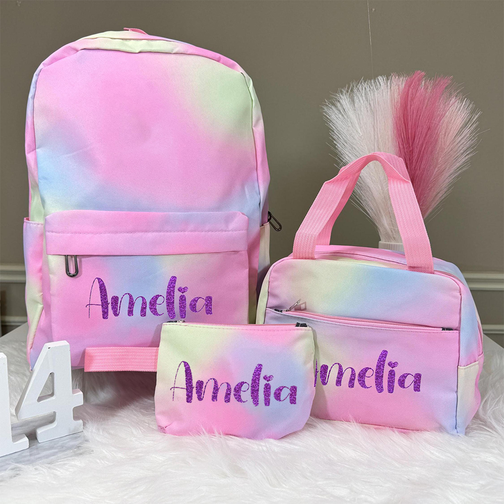 Personalized Colorful Tie-Dye 3 in 1 School Backpack Set