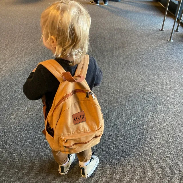 Personalized Leather Patch Kid Canvas Backpack