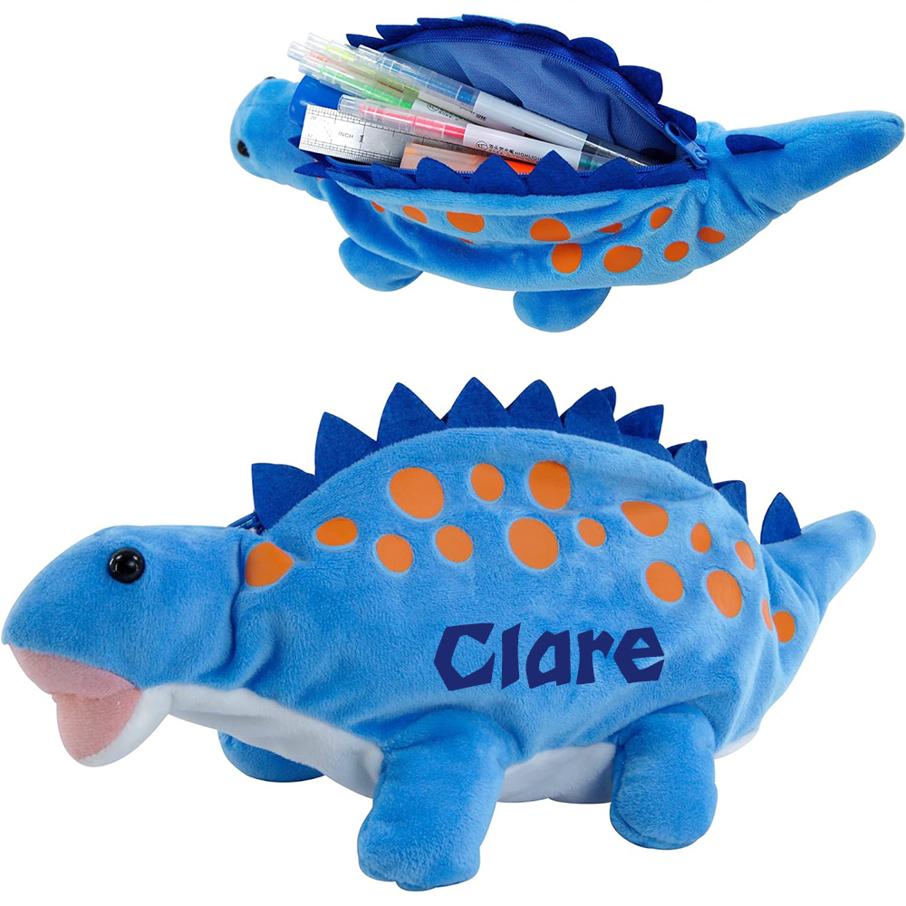 Personalized Zippered Dinosaur Plush Pencil Pouch