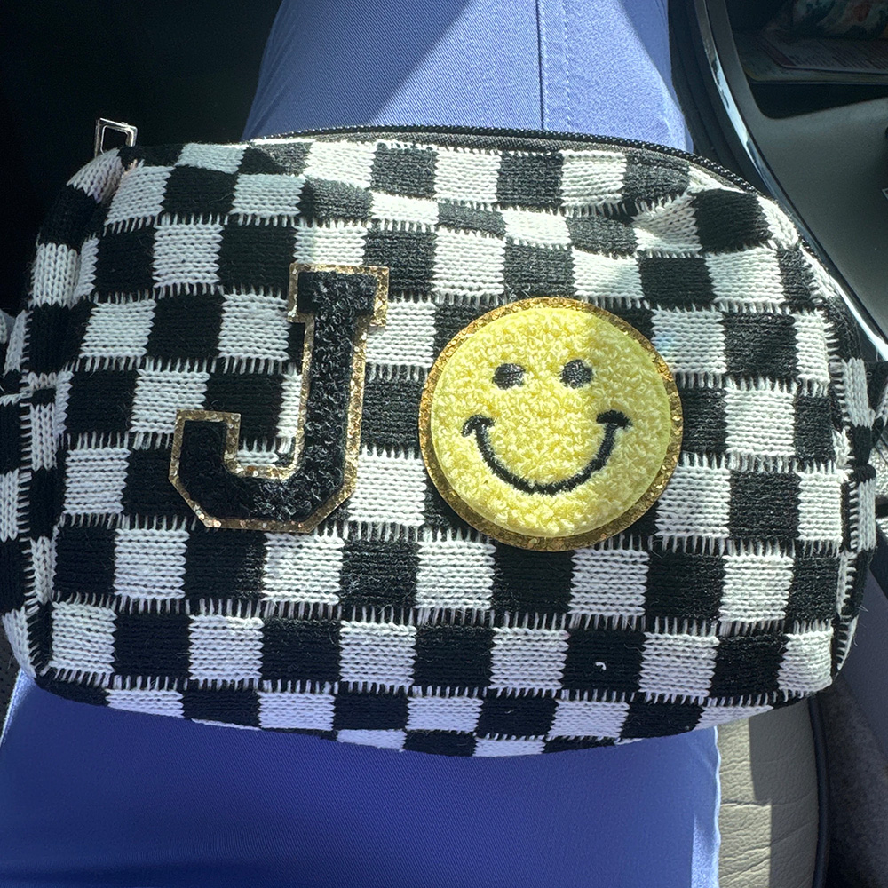 Personalized Checkered Chenille Patch Checkered Makeup Bag