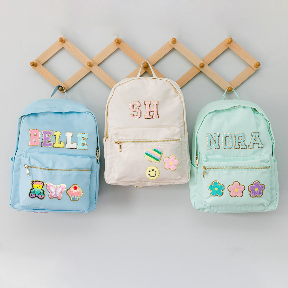 Personalized Lovely Chenille Letters Patch Kids School Backpack Set