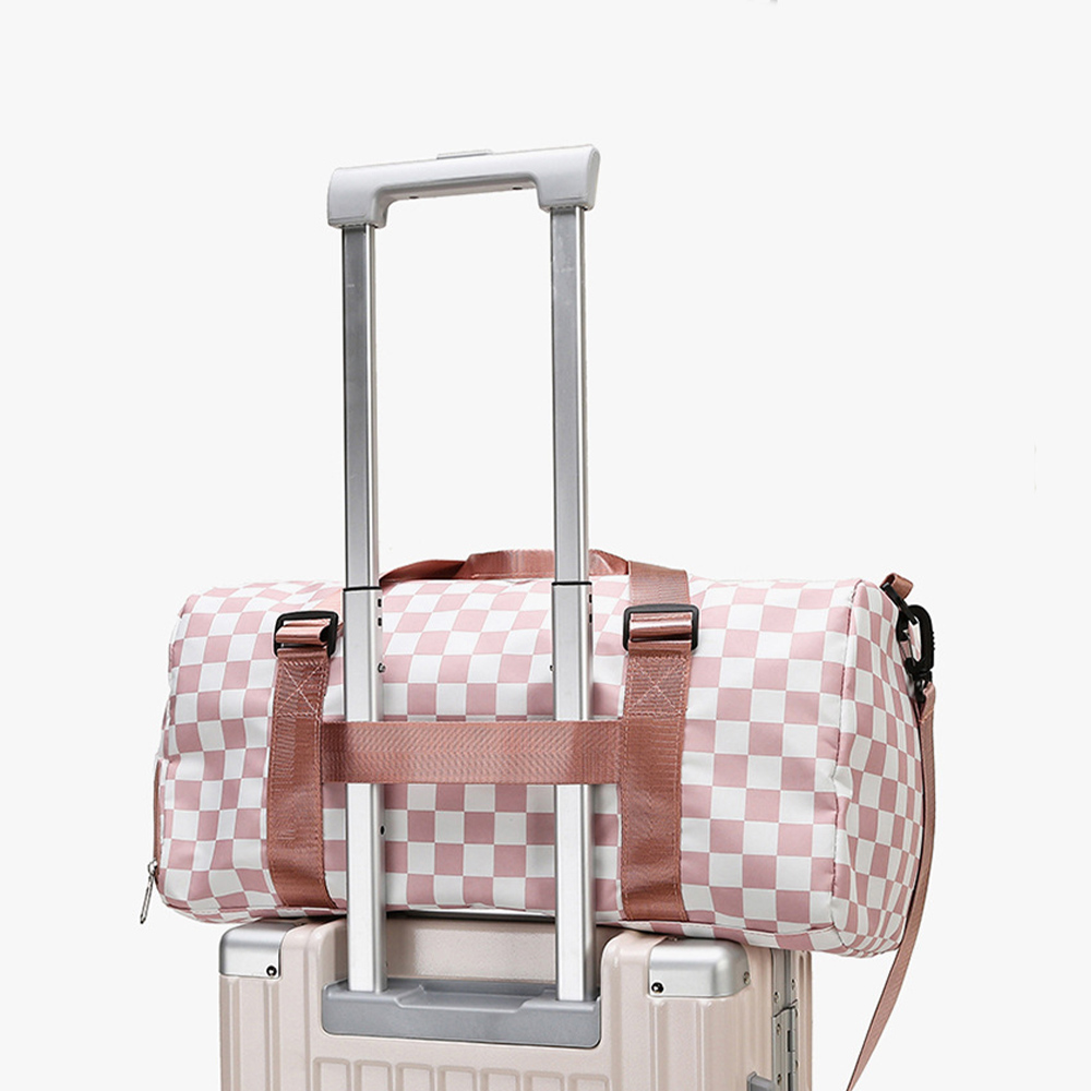 Personalized Chenille Patch Checkered Duffle Bag